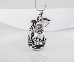 Drakkar Pendant with Norse Ornament Sterling Silver Handmade Jewelry