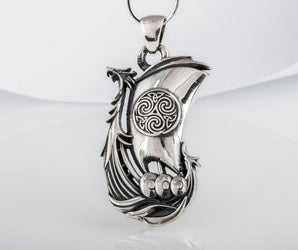 Drakkar Pendant with Norse Ornament Sterling Silver Handmade Jewelry