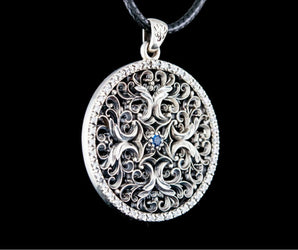 Flower Ornament Pendant with Cubic Zirconia Sterling Silver Jewelry