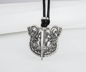 Unique Viking Drakkar with sword pendant, handmade sterling silver jewelry