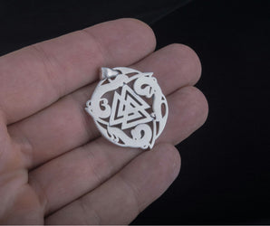 Valknut Symbol Pendant with Ornament Sterling Silver Norse Jewelry