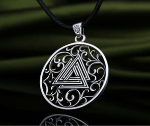 Norse Pendant with Valknut Symbol Sterling Silver Handmade Jewelry