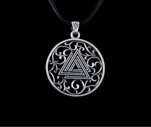 Norse Pendant with Valknut Symbol Sterling Silver Handmade Jewelry