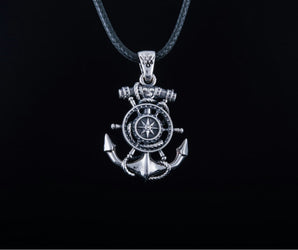 Anchor Symbol with Compass Pendant Sterling Silver Handcrafted Jewelry