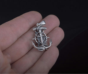 Anchor Symbol with Compass Pendant Sterling Silver Handcrafted Jewelry