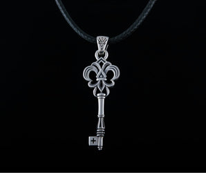 Key Pendant with Fleur De Lys Sterling Silver Jewelry