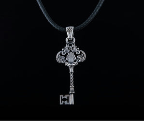 Key Pendant with Shell and Fish Sterling Silver Jewelry