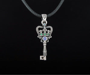Key Pendant with Crown and Cubic Zirconia Sterling Silver Jewelry