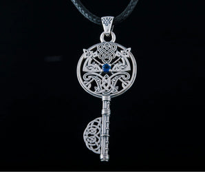 Key with Axes and Cubic Zirconia Sterling Silver Jewelry
