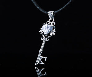 Key Pendant with White Gem Sterling Silver Jewelry