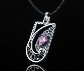 Pendant with Pink Heart Cut Cubic Zirconia Sterling Silver Jewelry
