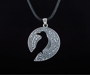 Raven Pendant with Ornament Sterling Silver Jewelry