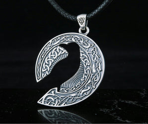 Raven Pendant with Ornament Sterling Silver Jewelry