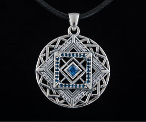 Fashion Pendant in Geometry Style with Gems Sterling Silver Handmade Jewelry
