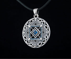 Fashion Pendant in Geometry Style with Gems Sterling Silver Handmade Jewelry