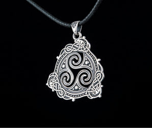 Triskelion Symbol Pendant with Ornament Sterling Silver Norse Jewelry
