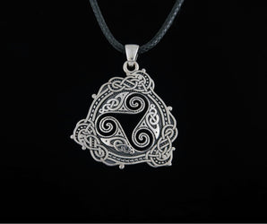 Pendant with Triskelion Symbol and Scandinavian Ornament Sterling Silver Norse Jewelry