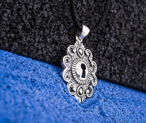 Unique Handcrafted Keyhole Pendant with ornament, Sterling silver fashion Jewelry