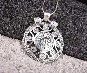 925 Silver Sleipnir pendant with Runes and Ornament, Unique Handmade Jewelry