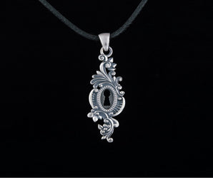 Keyhole Pendant with Leaves Ornament Sterling Silver Jewelry