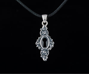 Keyhole Pendant with Flowers Ornament Sterling Silver Jewelry