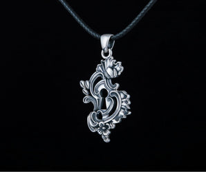Keyhole Pendant with Flowers Ornament Sterling Silver Handmade Jewelry