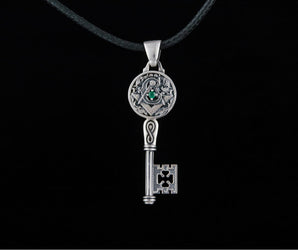 Key with Masonic Symbol and CZ Sterling Silver Jewelry