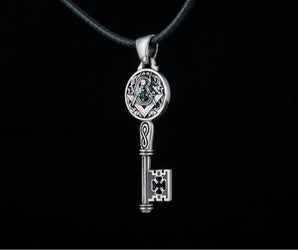 Key with Masonic Symbol and CZ Sterling Silver Jewelry