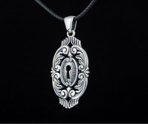 Keyhole Pendant with Ornament Sterling Silver Unique Jewelry