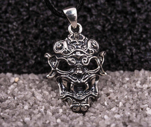 925 silver Oni Japanese Demon Mask, unique handmade jewelry