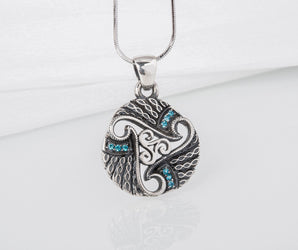 Sterling silver Viking pendant with Triskelion and gems, unique handcrafted jewelry