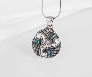 Sterling silver Viking pendant with Triskelion and gems, unique handcrafted jewelry