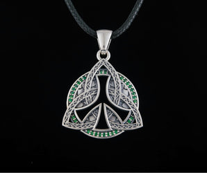 Triquetra Symbol Pendant with CZ Sterling Silver Celtic Jewelry