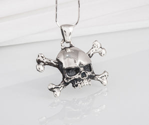 Sterling silver skull and bones handcrafted pendant for bikers and sailors, unique jewelry