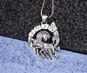 Sterling Silver Sleipnir Pendant with Runes, Unique handmade Viking jewelry