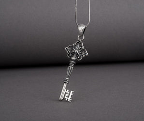 Unique 925 Silver Key Pendant With Gems, Handcrafted Jewelry