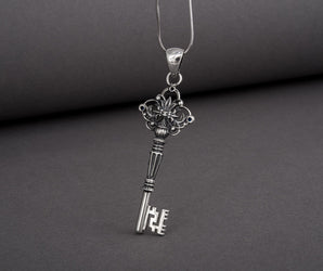 Unique 925 Silver Key Pendant With Gems, Handcrafted Jewelry