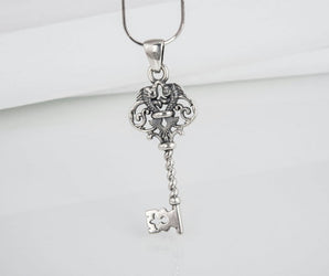 Stylish handcrafted Key pendant with unique ornament, fashion sterling silver jewelry