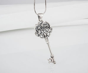 Unique Fashion Key pendant with ornament, handcrafted sterling silver jewelry
