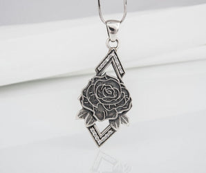 Unique onesided Rose pendant with gems, handcrafted sterling silver jewelry