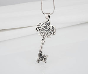Handmade 925 silver Key pendant with Viking ornament, unique handcrafted jewelry