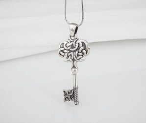 Handmade 925 silver Key pendant with Viking ornament, unique handcrafted jewelry