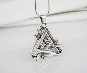 Brutal 925 silver viking pendant with Valknut swords, unique handmade jewelry
