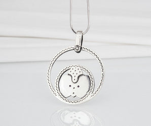 Minimalistic Round 925 Silver Pendant with Orchid Flower and Gems, Unique Fashion Jewelry