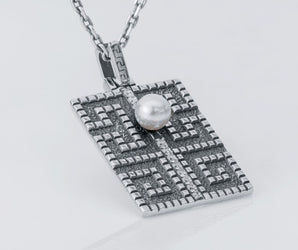 Greek Meander Pendant with Pearl