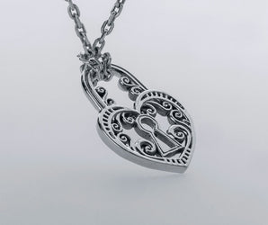 Heart Shaped Lock Pendant, 925 silver