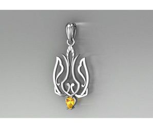 925 Silver Ukrainian Trident Pendant with Yellow gem, Made in Ukraine Jewelry