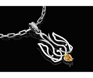 925 Silver Ukrainian Trident Pendant with Yellow gem, Made in Ukraine Jewelry