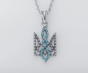 Ukrainian Trident Necklace with Gem, 925 Silver