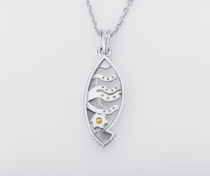 Fish Pendant with Gems, Aqua Style, 925 silver